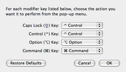 Modifier keys option pane