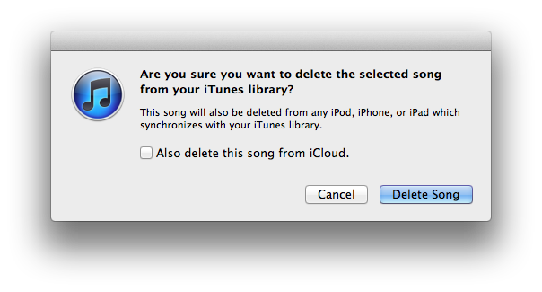 Are you sure you want to delete this song from iTunes